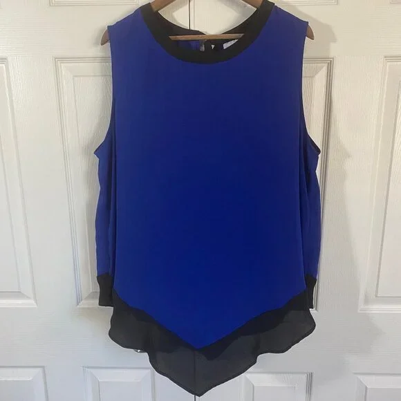 New York & Company - Black and Blue Tank Blouse with Tie back - Picture 1 of 6
